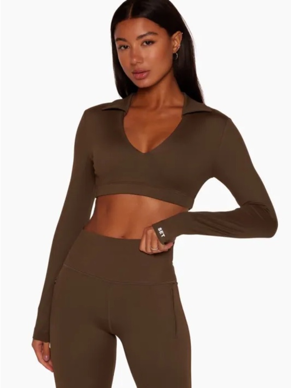 SET ACTIVE Luxform Collared Long Sleeve Bra size Small in Cappuccino Brown